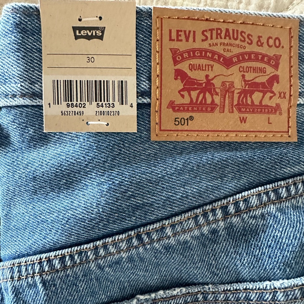Levi's Light Blue Denim Shorts with Leather Patch